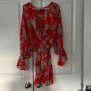 Vici floral printed red faux wrap dress